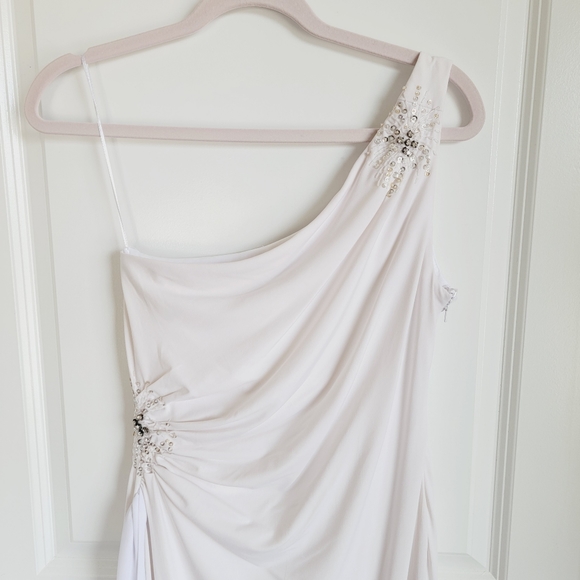 Nude White One Shoulder Crystal Sequin Evening Wedding Prom Bridal Gown Sz 8 - Picture 11 of 16